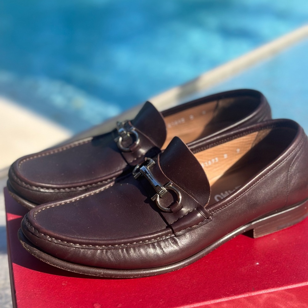 Salvatore Ferragamo Gancini loafers. No wrinkles in the leather. Lightly worn.